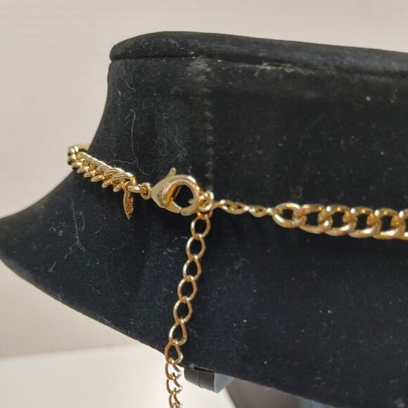 GoldTone Round Chain Teal Blue Teardrop Bib Statement Necklace | Earrings - 18” - Picture 4 of 5